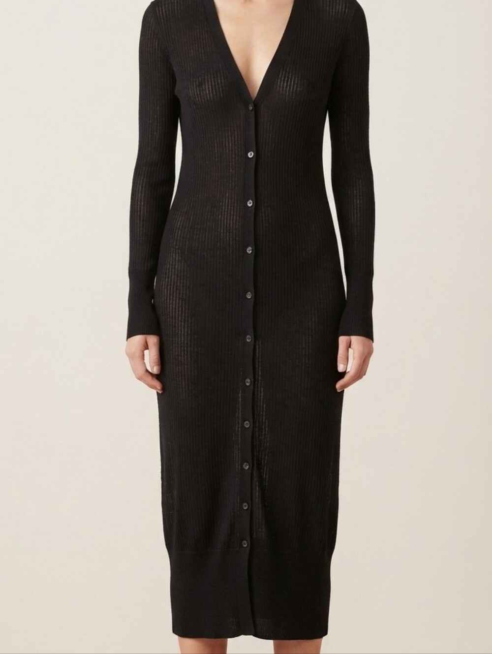 Black Long Button-Front Women's Cardigan Coat